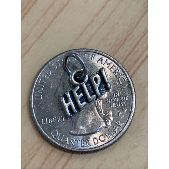 .925 Saying Help Sterling Silver Jewelry Charm - Picture 3 of 3